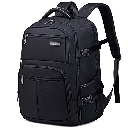 Otevan Reiserucksack für Herren und Damen, 45 l Handgepäck-Rucksack, Fluggenehmigt, großer Laptop-Rucksack, erweiterbarer Gepäck-Rucksack, Schwarz, Large, Reiserucksäcke von Otevan