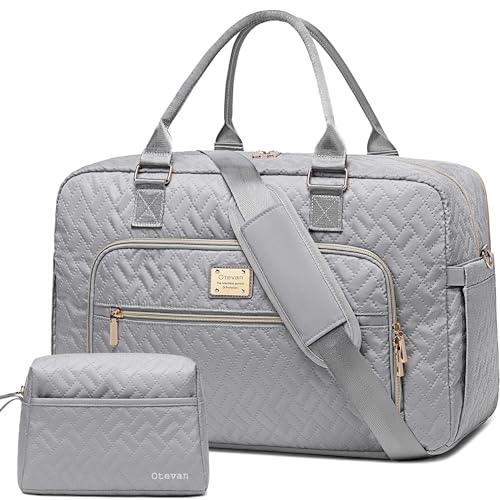 Otevan Sporttasche für Damen, Reisetasche für Damen, Wochenendtasche, Übernachtungstasche mit Nasstasche, Handgepäck für Flugzeuge mit Kulturbeutel, Grau, Reisetasche für Damen und Herren, von Otevan