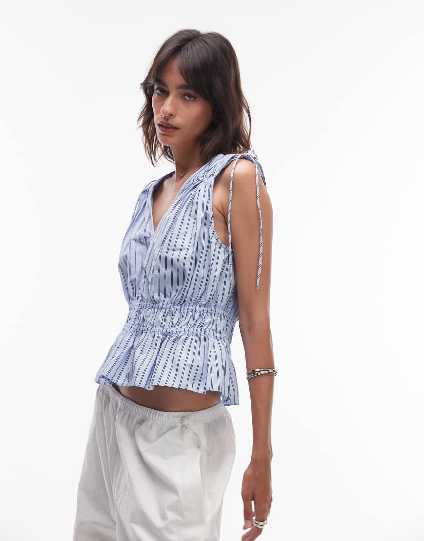 & Other Stories - Ärmelloses Oberteil in Blau gestreift mit Kordelzug und elastischem Detail & Other Stories - Ärmelloses Oberteil in Blau gestreift mit Kordelzug und elastischem Detail von Other Stories