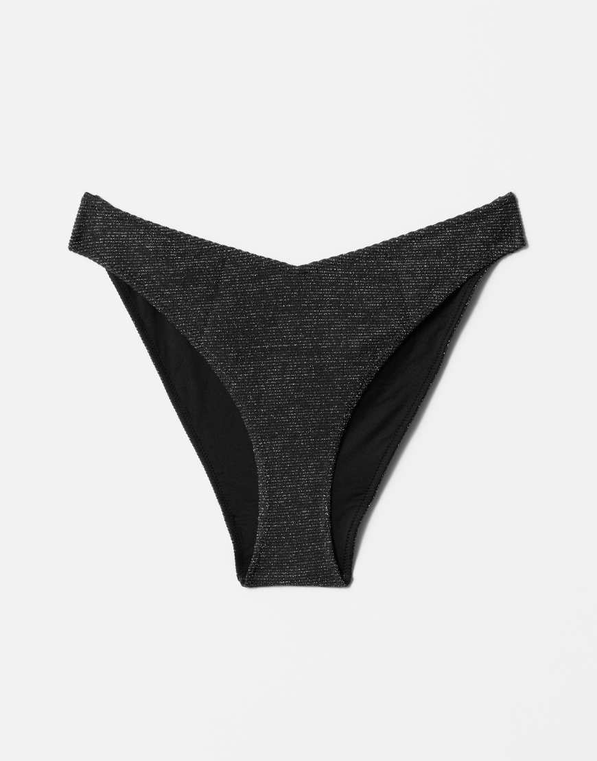 & Other Stories - Bikinihose in Schwarz mit Glitzerfäden, hohem Beinausschnitt und V-förmiger Vorderseite von Other Stories