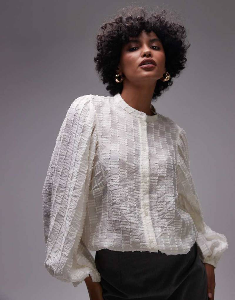 & Other Stories - Bluse in Wollweiß mit voluminösen Ärmeln von Other Stories