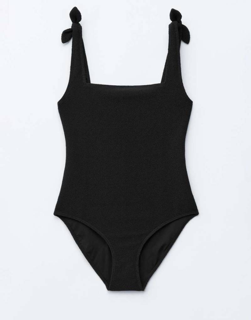 & Other Stories - Crinkle-Badeanzug in Schwarz mit Knotendetail von Other Stories