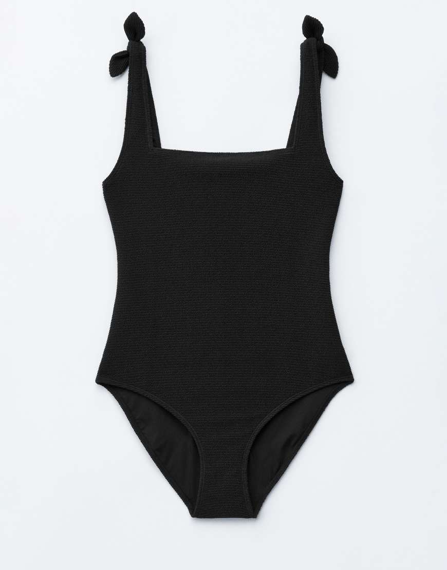 & Other Stories - Crinkle-Badeanzug in Schwarz mit Knotendetail von Other Stories