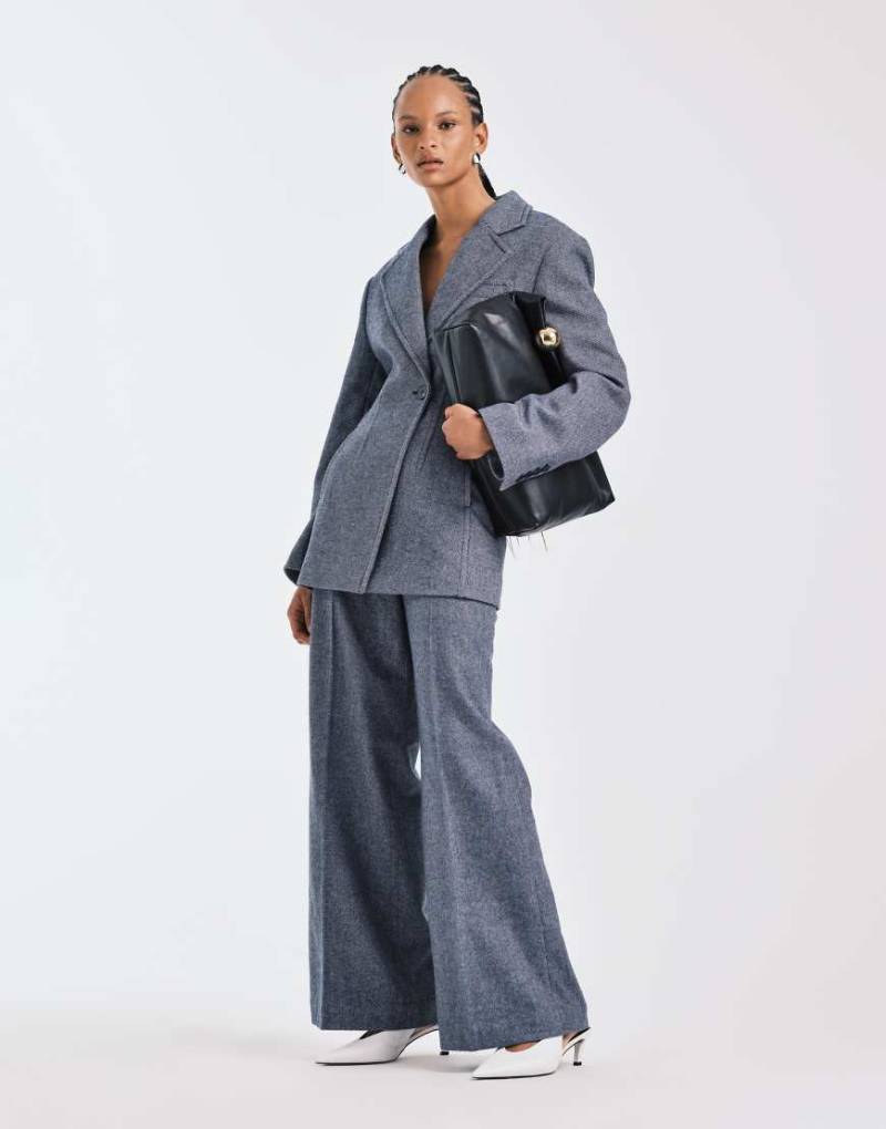 & Other Stories - Elegante Hose aus Wollmix in Staubblau mit weitem Bein, Kombiteil-Marineblau von Other Stories