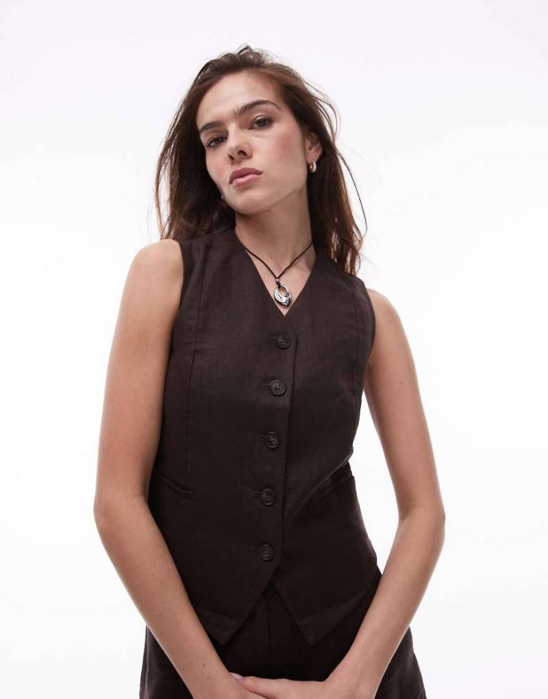 & Other Stories - Figurbetonte Weste aus Leinen in Dunkelbraun von Other Stories