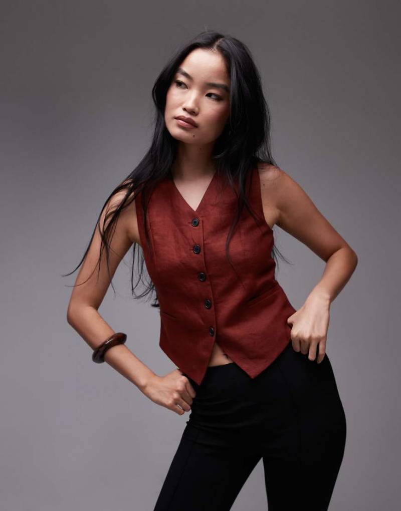 & Other Stories - Figurbetonte Weste aus Leinen in Rostrot von Other Stories