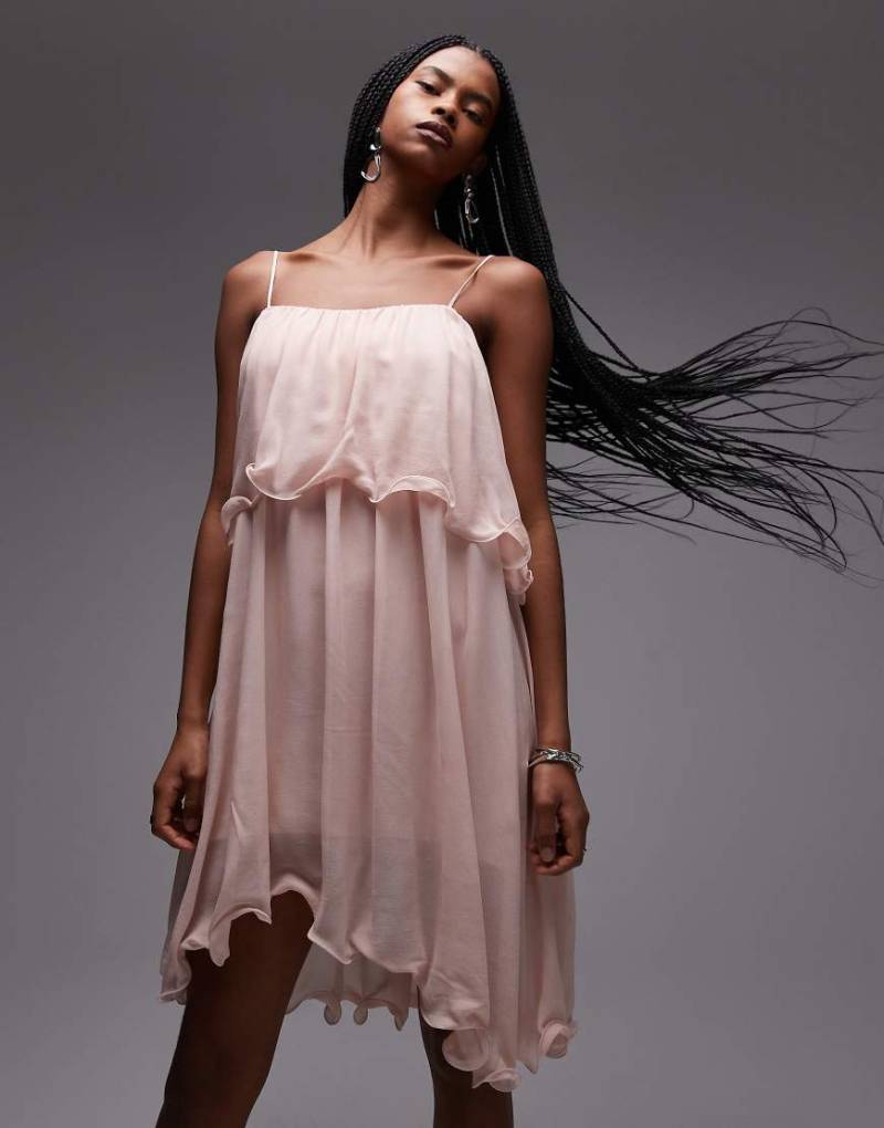 & Other Stories - Fließendes Chiffon-Minikleid in Rosa mit asymmetrischem Saum und Riemchen-Design von Other Stories