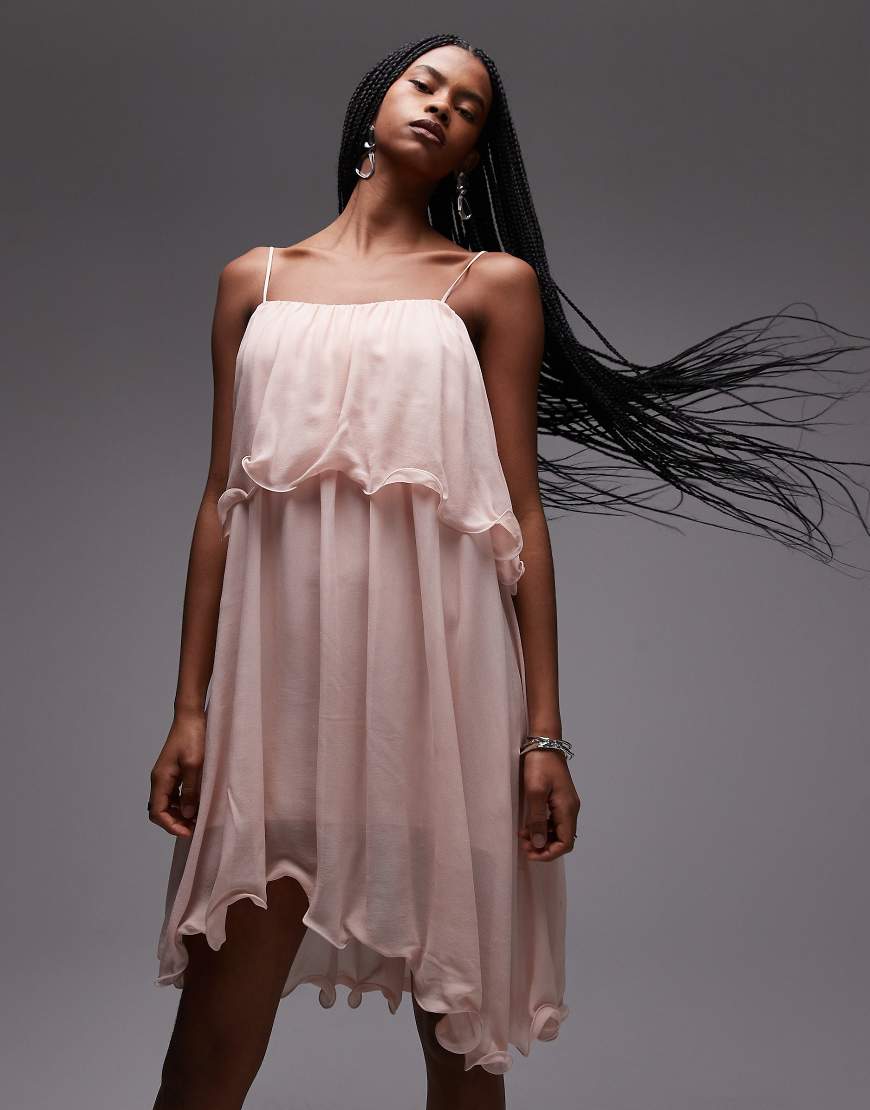 & Other Stories - Fließendes Chiffon-Minikleid in Rosa mit asymmetrischem Saum und Riemchen-Design von Other Stories