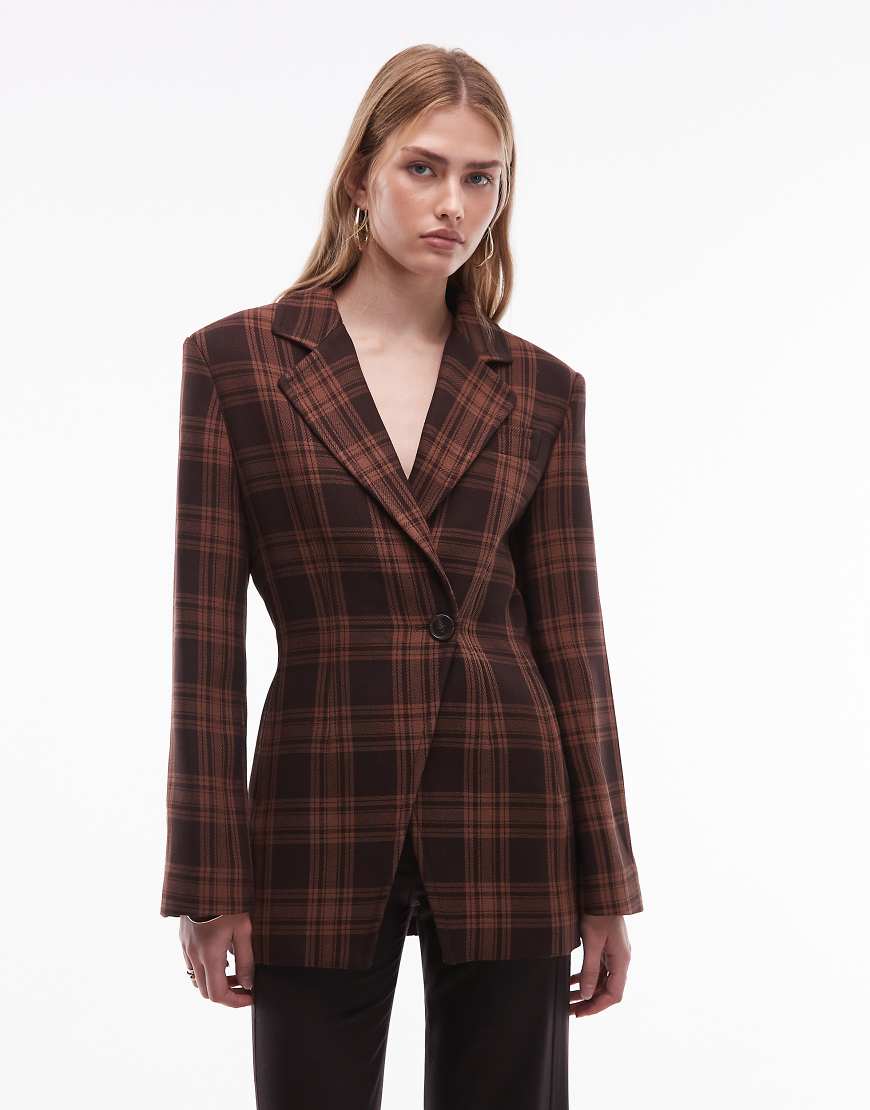 & Other Stories - Formender Blazer mit braunem Karomuster und betonten Schultern-Brown von Other Stories
