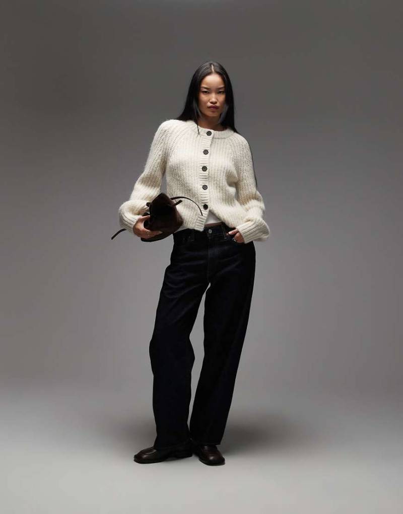 & Other Stories - Grobmaschige Strickjacke aus Alpaka- und Woll-Mix in Creme mit Ballonärmeln-Weiß von Other Stories