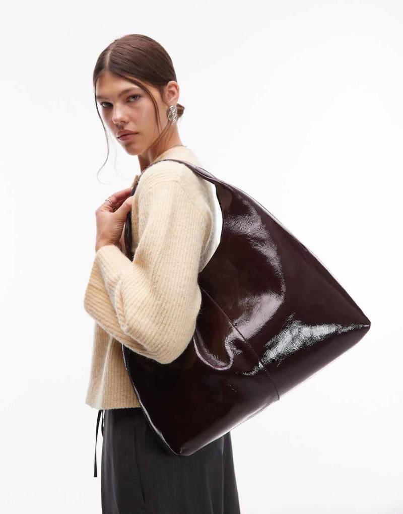 & Other Stories - Große Leder-Handtasche in dunklem Burgunderrot von Other Stories