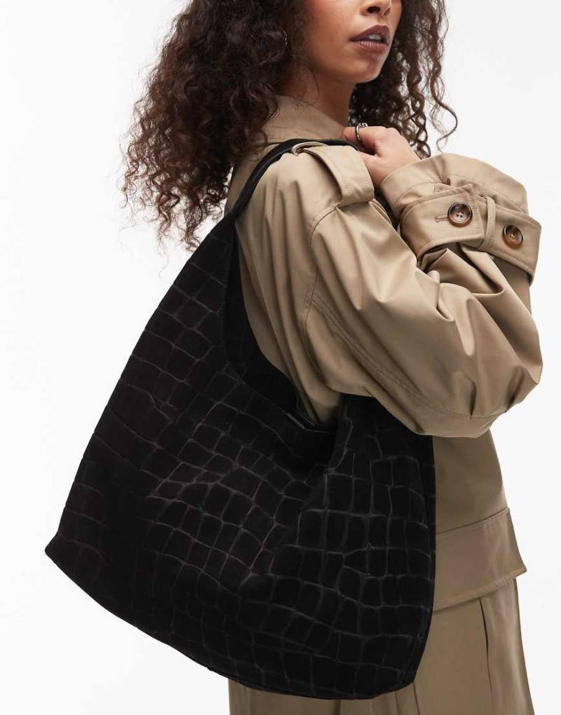 & Other Stories - Große Tasche aus Wildleder in schwarzer Kroko-Optik von Other Stories