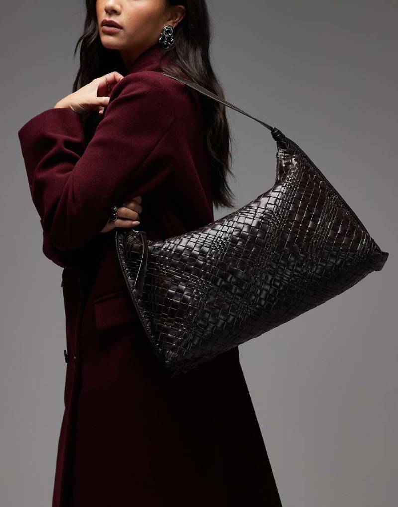 & Other Stories - Große abgerundete Schultertasche aus Echtleder in Braun mit Flechtoptik und Fransen-Brown von Other Stories