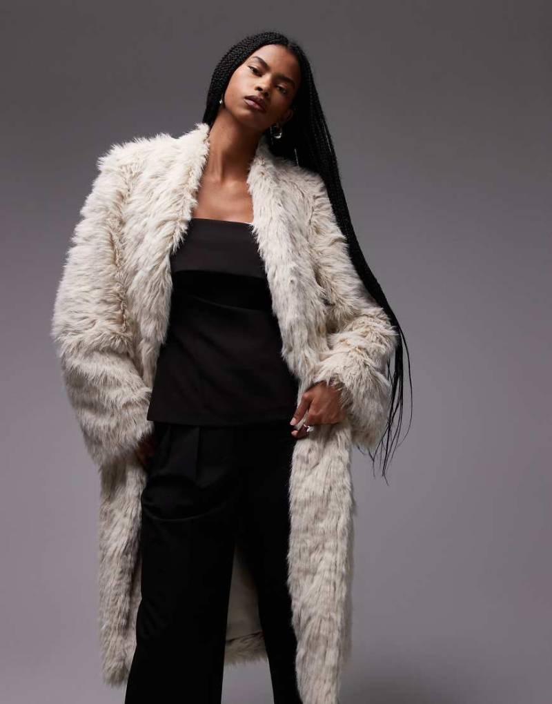 & Other Stories - Großer Midi-Kunstpelzmantel in Hellbeige-Neutral von Other Stories