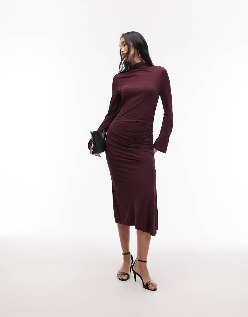 & Other Stories - Hochgeschlossenes, langärmliges Midikleid in dunklem Violett mit weicher Haptik und Twist-Detail-Lila von Other Stories