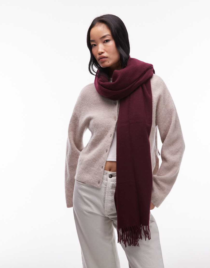& Other Stories - Hochwertiger Schal aus reiner Wolle in Burgunderrot mit Fransen von Other Stories