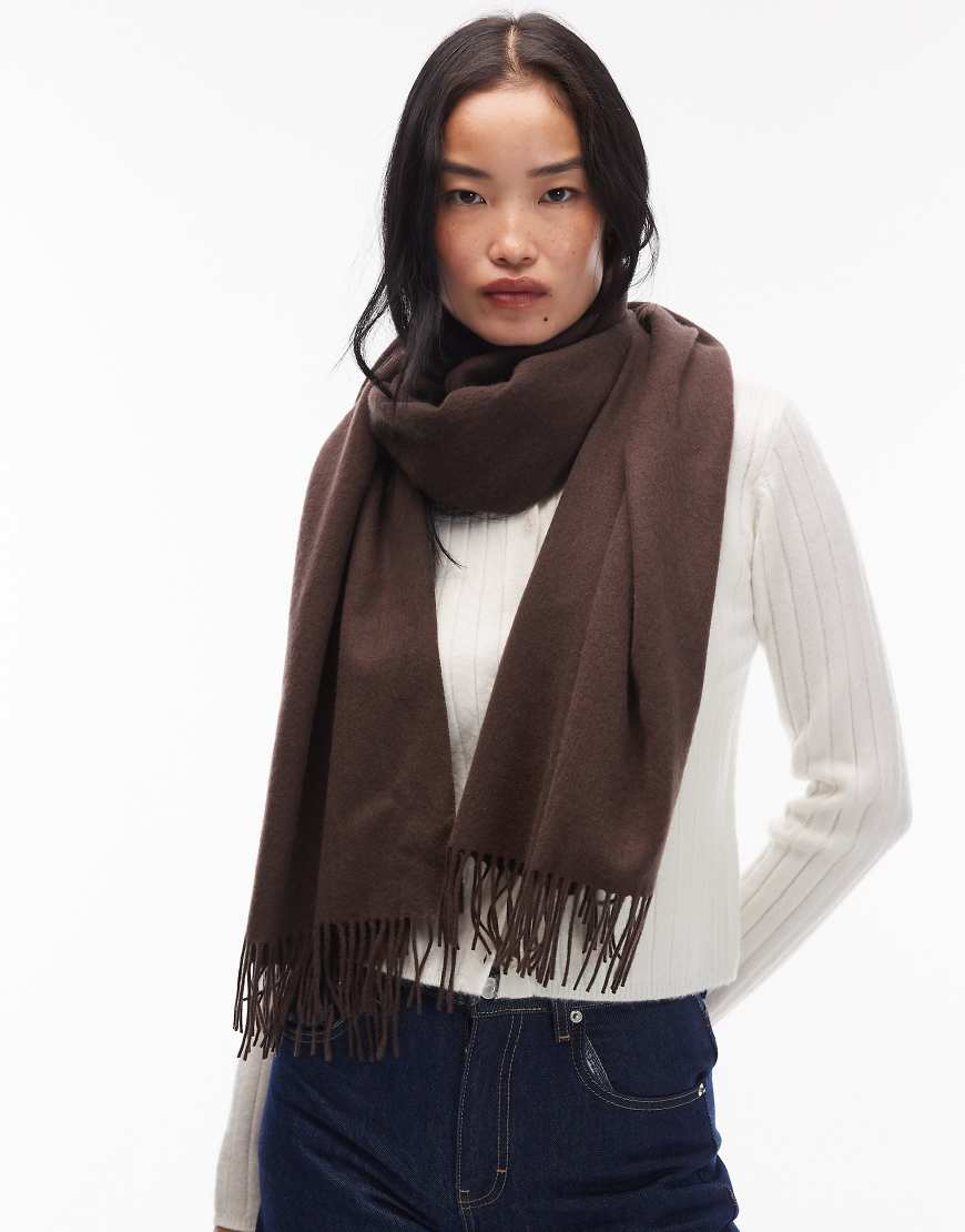 & Other Stories - Hochwertiger Schal aus reiner Wolle in Dunkelbraun mit Fransen-Brown von Other Stories