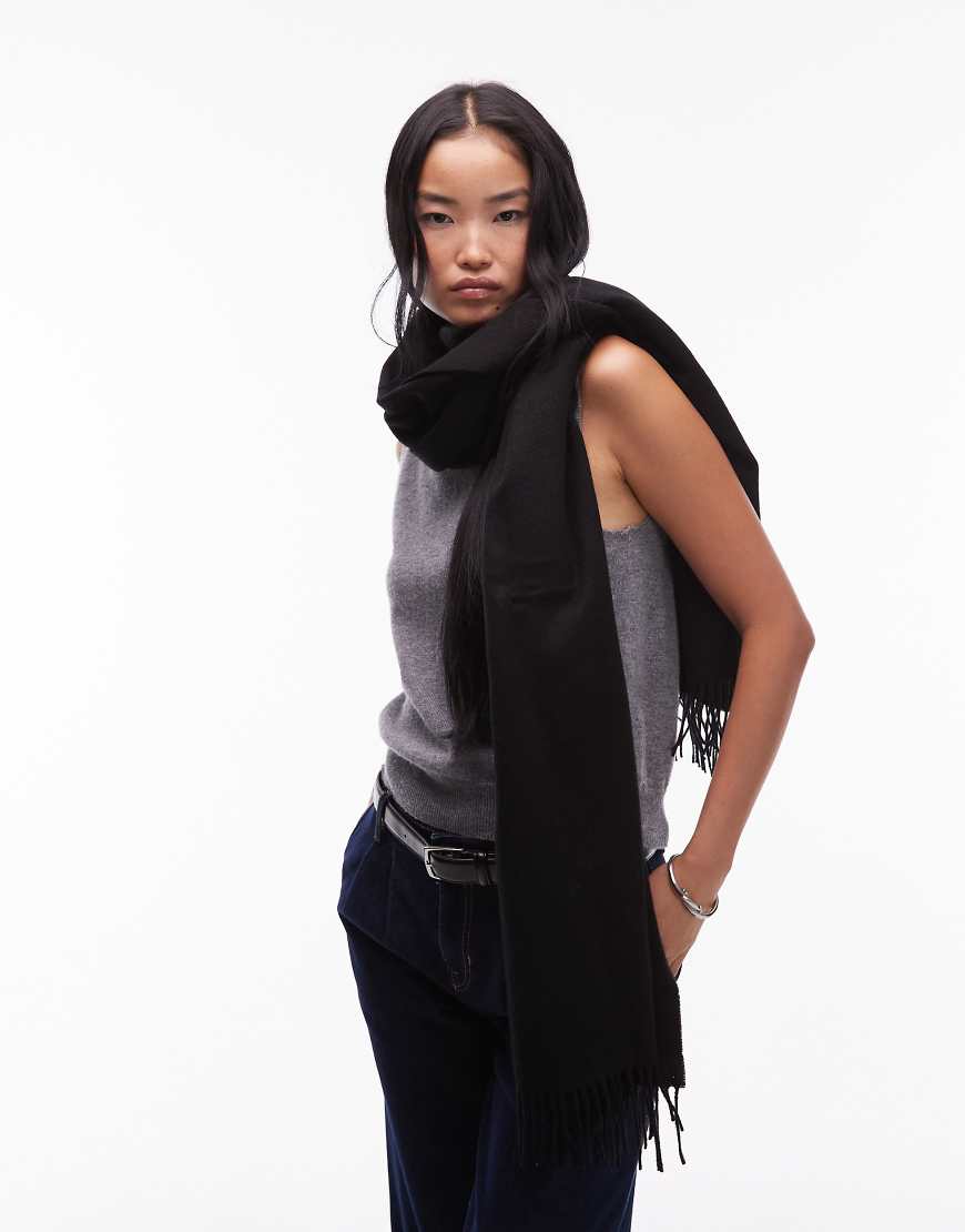 & Other Stories - Hochwertiger Schal aus reiner Wolle in Schwarz mit Fransen von Other Stories