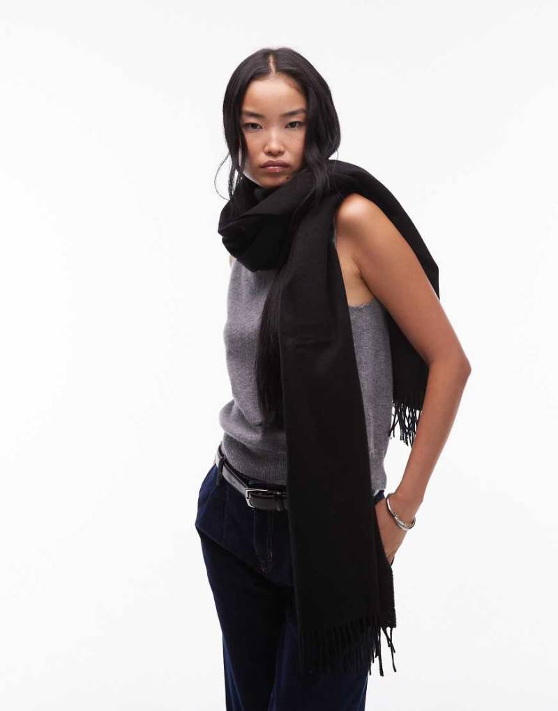 & Other Stories - Hochwertiger Schal aus reiner Wolle in Schwarz mit Fransen von Other Stories