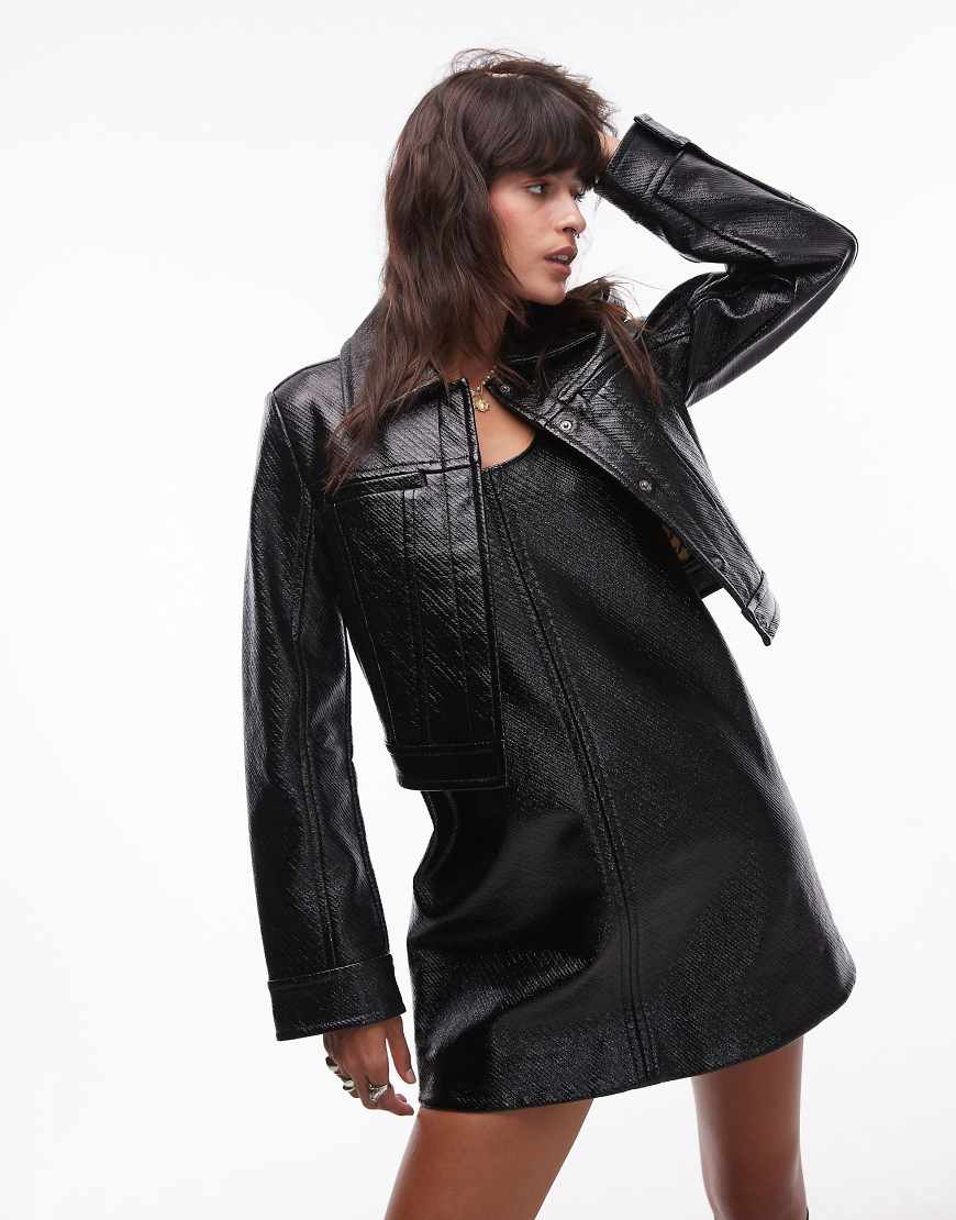 & Other Stories - Jacke in schwarzer Lackoptik mit Hahnentritt-Futter, Kombiteil von Other Stories