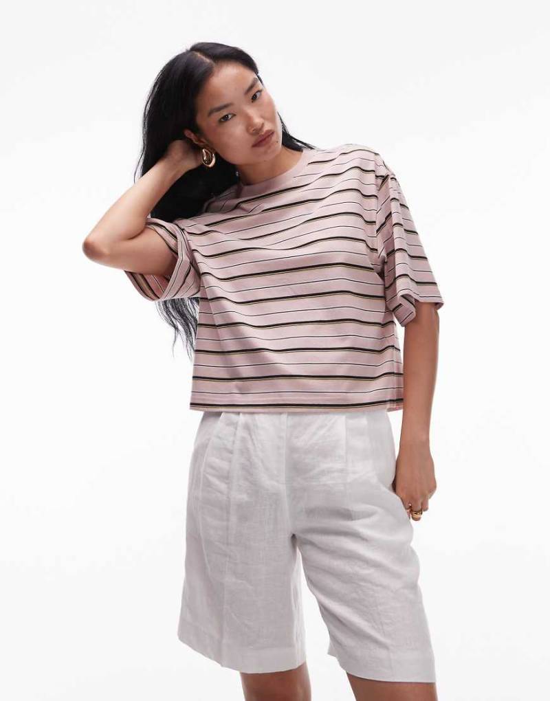 & Other Stories - Kastig geschnittenes Oversize-T-Shirt in Rosa und Braun gestreift-Bunt von Other Stories