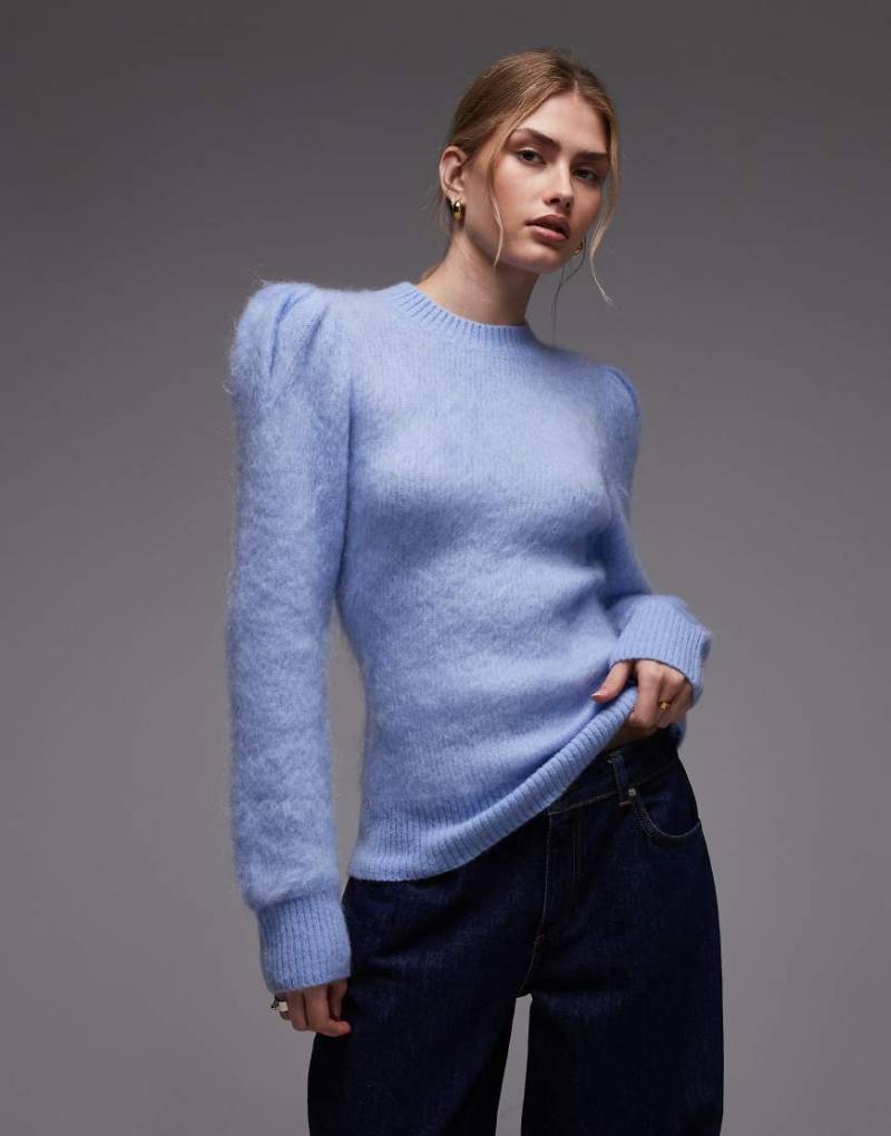 & Other Stories - Kurzärmliger Pullover aus Woll- und Mohairmix in Blau mit voluminösen Ärmeln von Other Stories