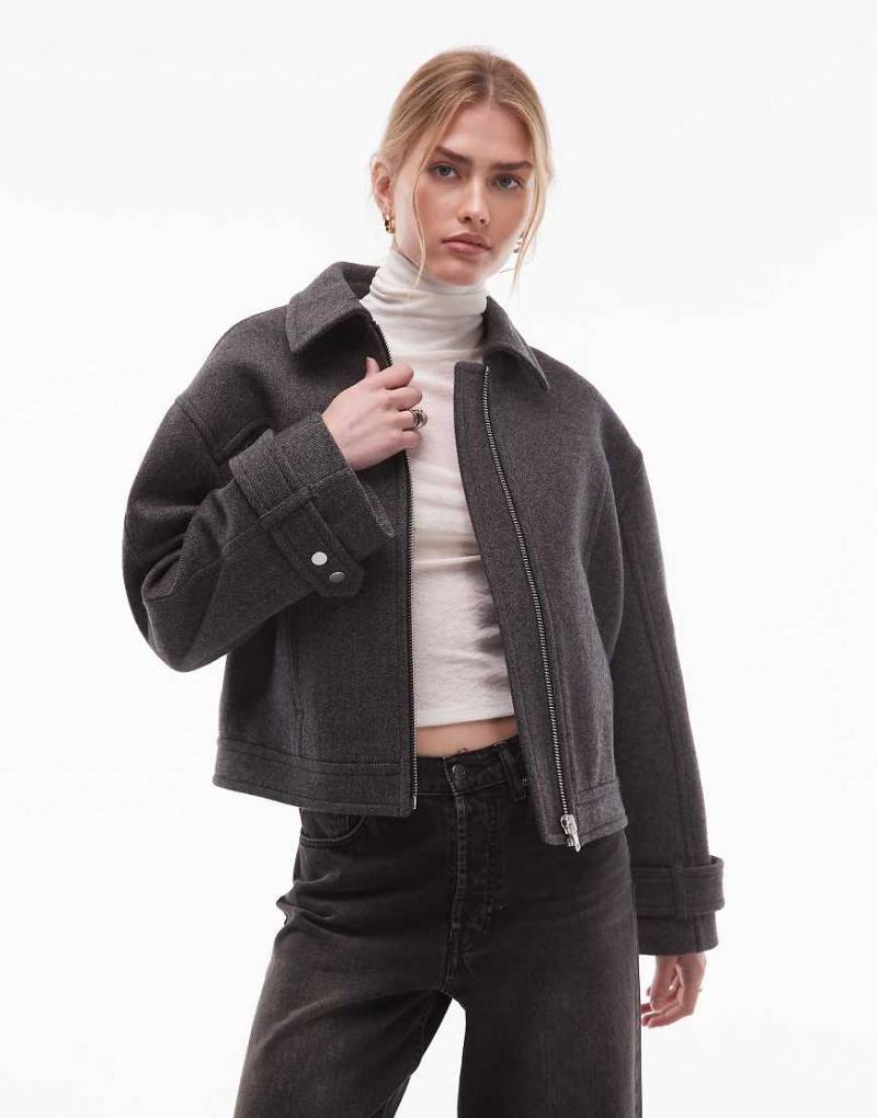 & Other Stories - Kurze Jacke aus Twill mit hohem Wollanteil in Dunkelgrau von Other Stories