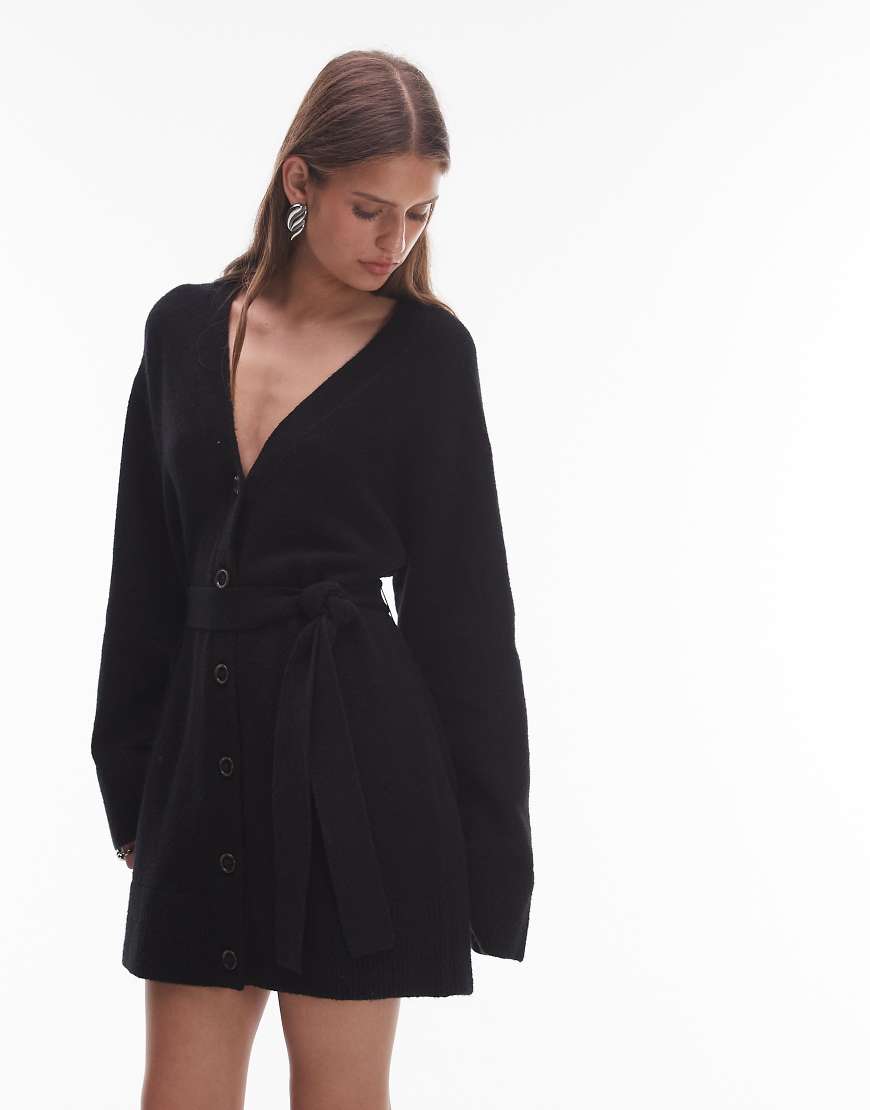 & Other Stories - Kurzes Strickjacken-Kleid in Schwarz mit Gürtel von Other Stories