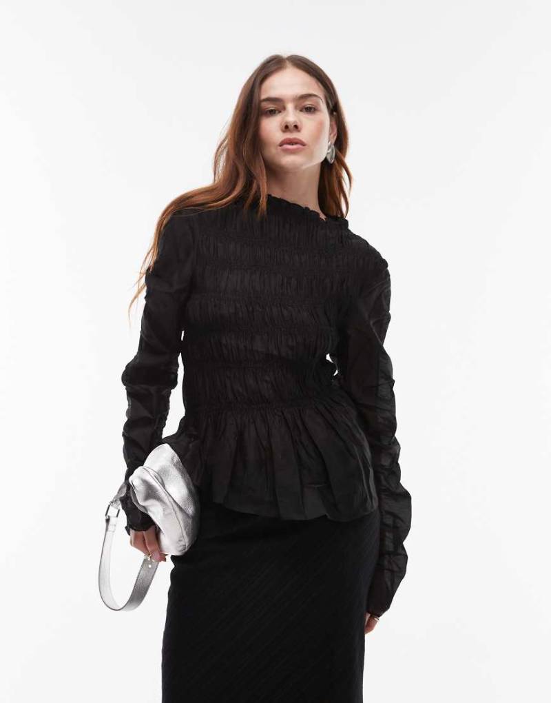 & Other Stories - Langärmliges, gerafftes Oberteil in Schwarz von Other Stories