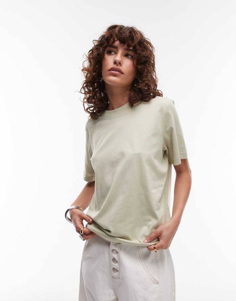 & Other Stories - Kurzärmliges Relaxed-Fit-T-Shirt in hellem Salbeigrün-Gelb von Other Stories