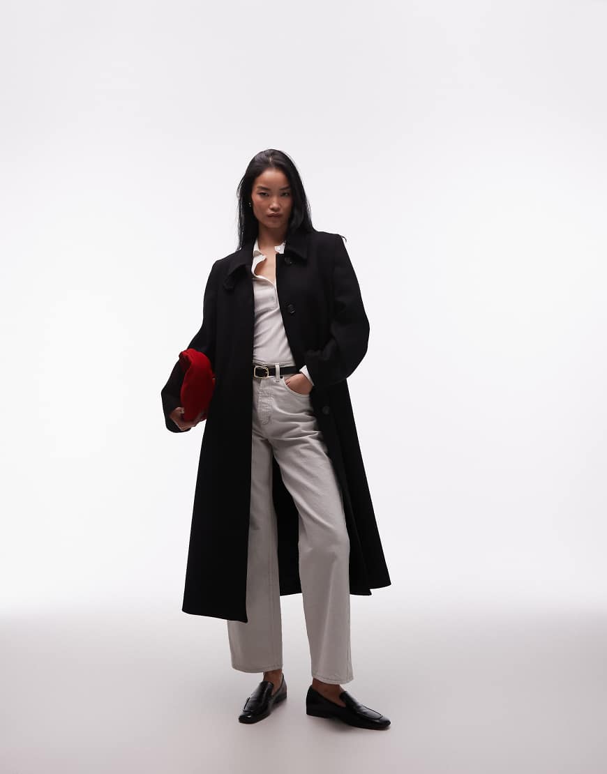 & Other Stories - Maxi-Mantel aus Wollmix in Schwarz mit Schnallendetail aus Kunstleder von Other Stories