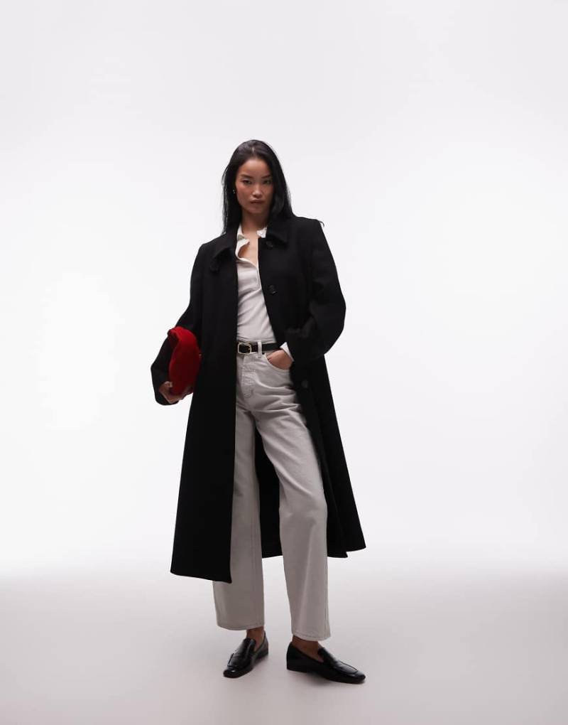 & Other Stories - Maxi-Mantel aus Wollmix in Schwarz mit Schnallendetail aus Kunstleder von Other Stories