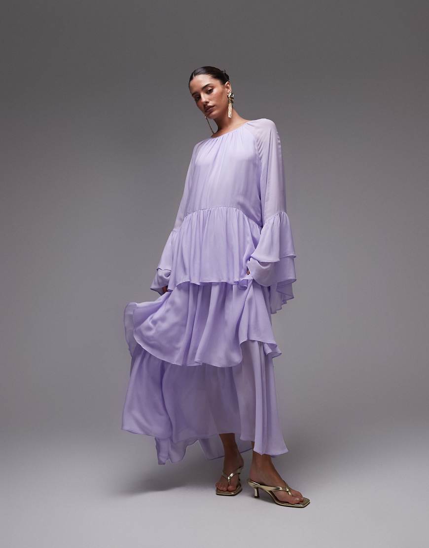 & Other Stories - Maxikleid aus Chiffon in Flieder mit Rüschen und gestuftem voluminösem Saum-Lila & Other Stories - Maxikleid aus Chiffon in Flieder mit Rüschen und gestuftem voluminösem Saum-Lila von Other Stories