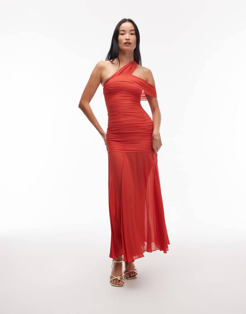 & Other Stories - Maxikleid aus Materialmix in leuchtendem Rot mit asymmetrischem Off-Shoulder-Design und durchscheinendem Saum & Other Stories - Maxikleid aus Materialmix in leuchtendem Rot mit asymmetrischem Off-Shoulder-Design und durchscheinendem Saum von Other Stories