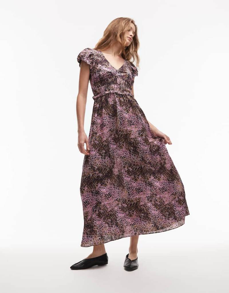 & Other Stories - Maxikleid mit gestuftem Saum, Rüschenärmeln und abstraktem Muster-Lila von Other Stories