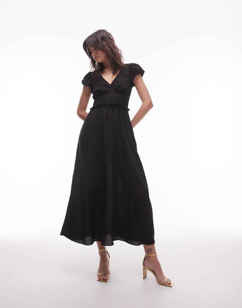 & Other Stories - Maxikleid in Schwarz mit gestuftem Saum und Rüschenärmeln von Other Stories