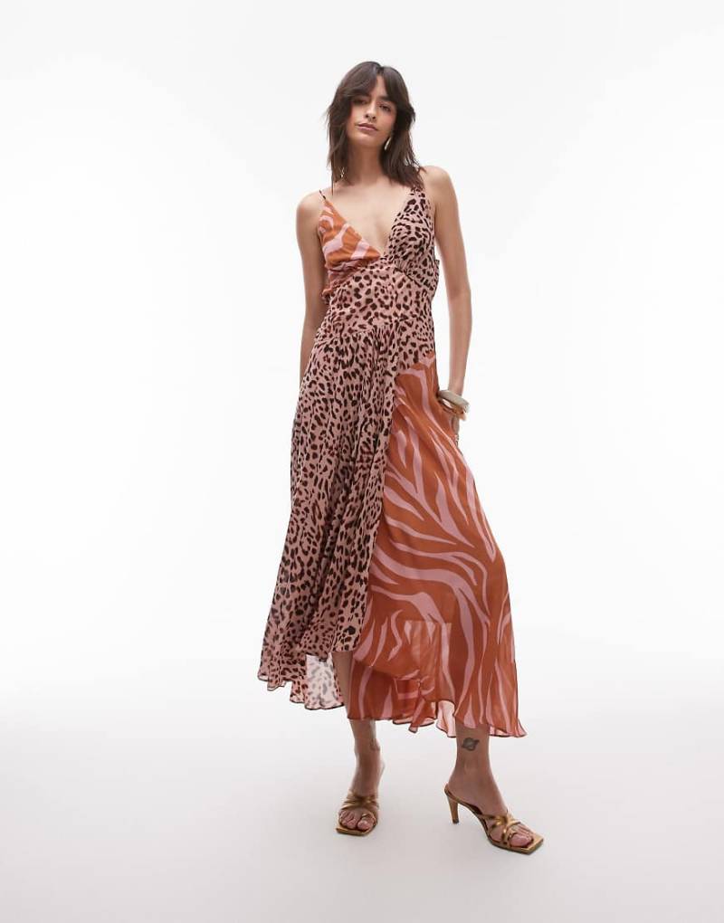 & Other Stories - Maxikleid mit Animalprint-Mix, verstellbaren Spaghetti-Trägern und tiefem Wasserfallausschnitt-Bunt von Other Stories