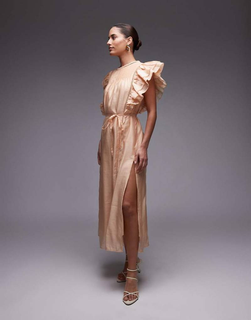 & Other Stories - Midaxi-Kleid in Beige mit Biesen am Oberteil und doppelter Rüsche am Ärmel-Neutral von Other Stories