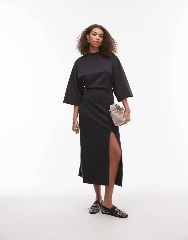 & Other Stories - Midikleid aus Jersey in Schwarz mit weiten Ärmeln und Schlitz vorne von Other Stories