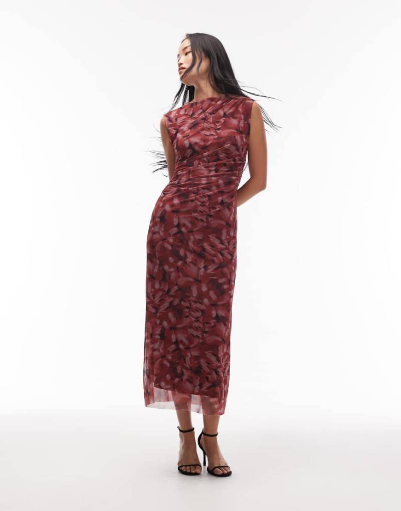 & Other Stories - Midikleid aus Netzstoff in Burgunderrot mit drapiertem Detail von Other Stories