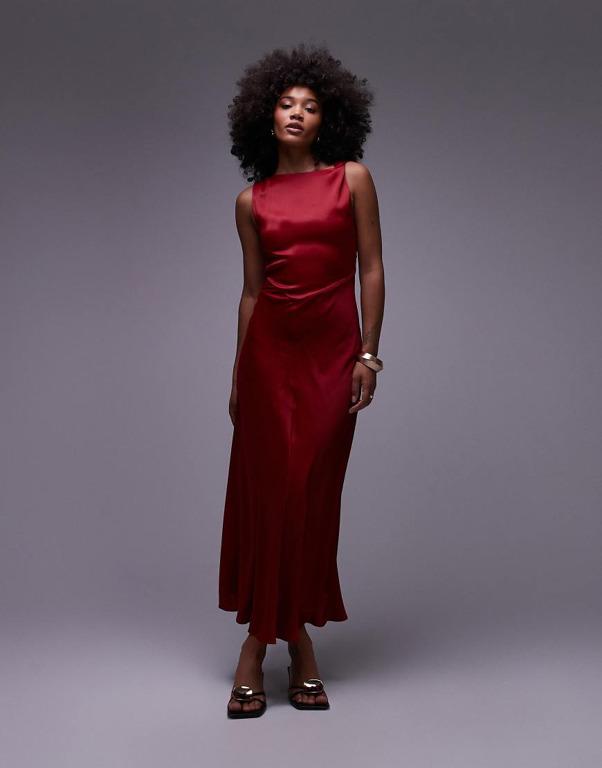 & Other Stories - Midikleid aus Satin-Crepe in Rot mit drapiertem Ausschnitt von Other Stories