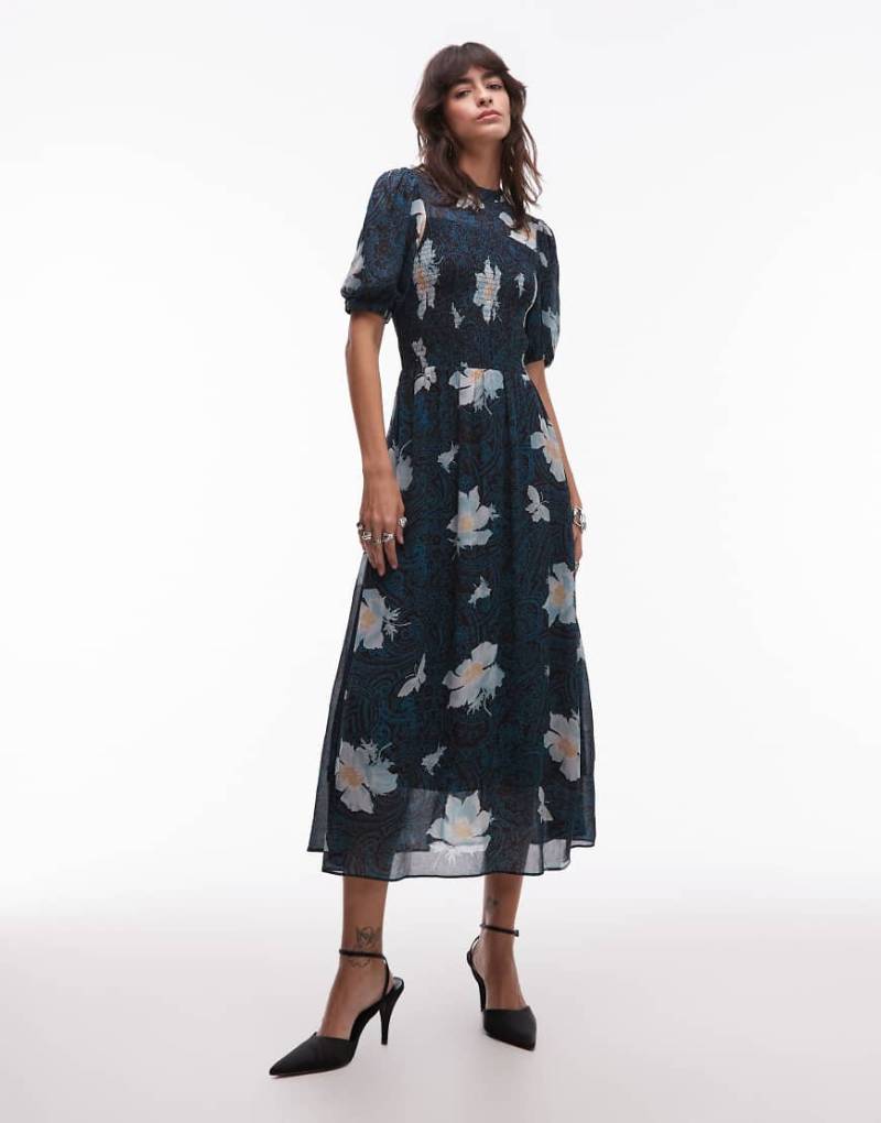 & Other Stories - Midikleid mit gerafftem Oberteil, Puffärmeln und Blumenmuster-Bunt von Other Stories