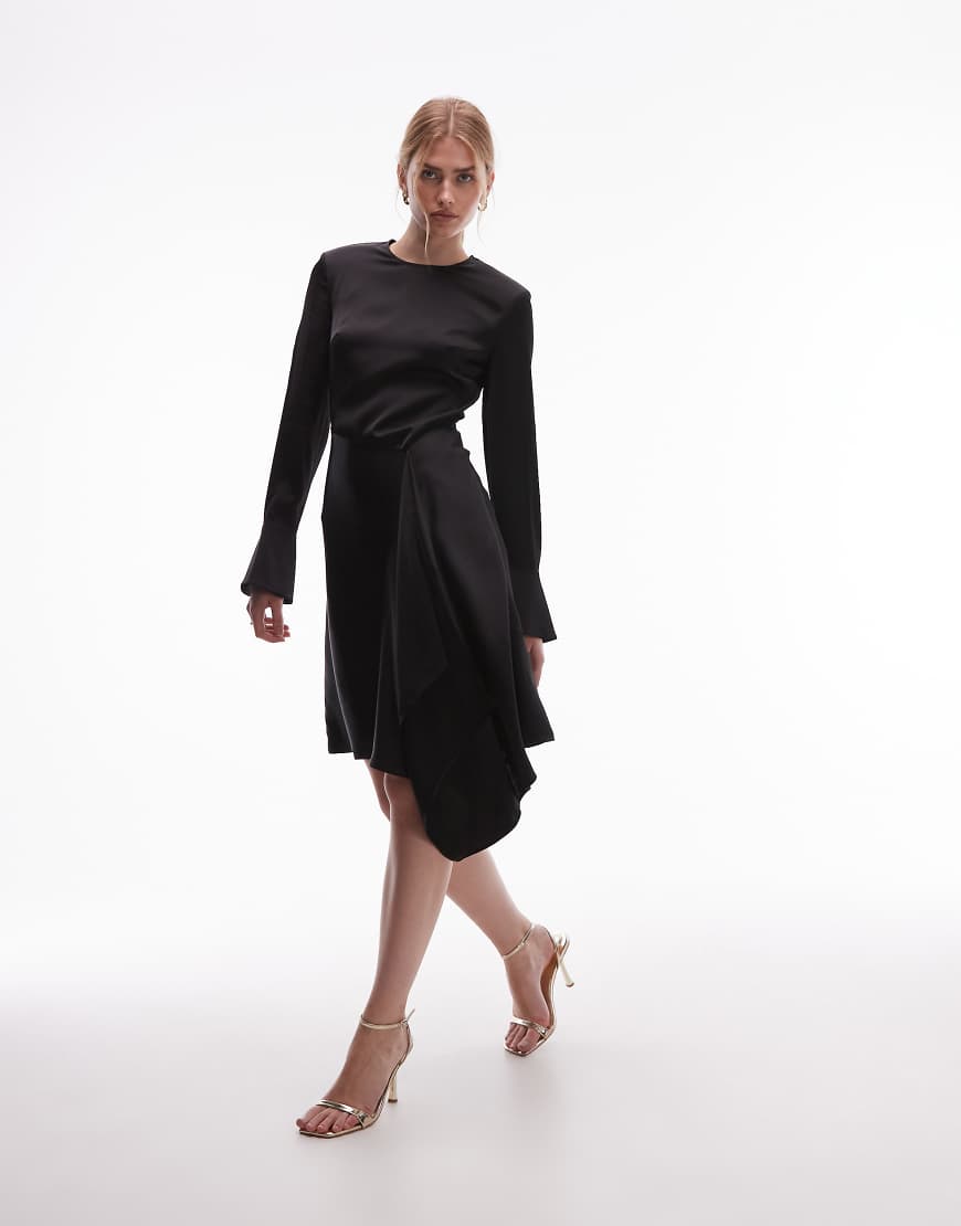& Other Stories - Minikleid aus Satin in Schwarz mit asymmetrischem Saum von Other Stories
