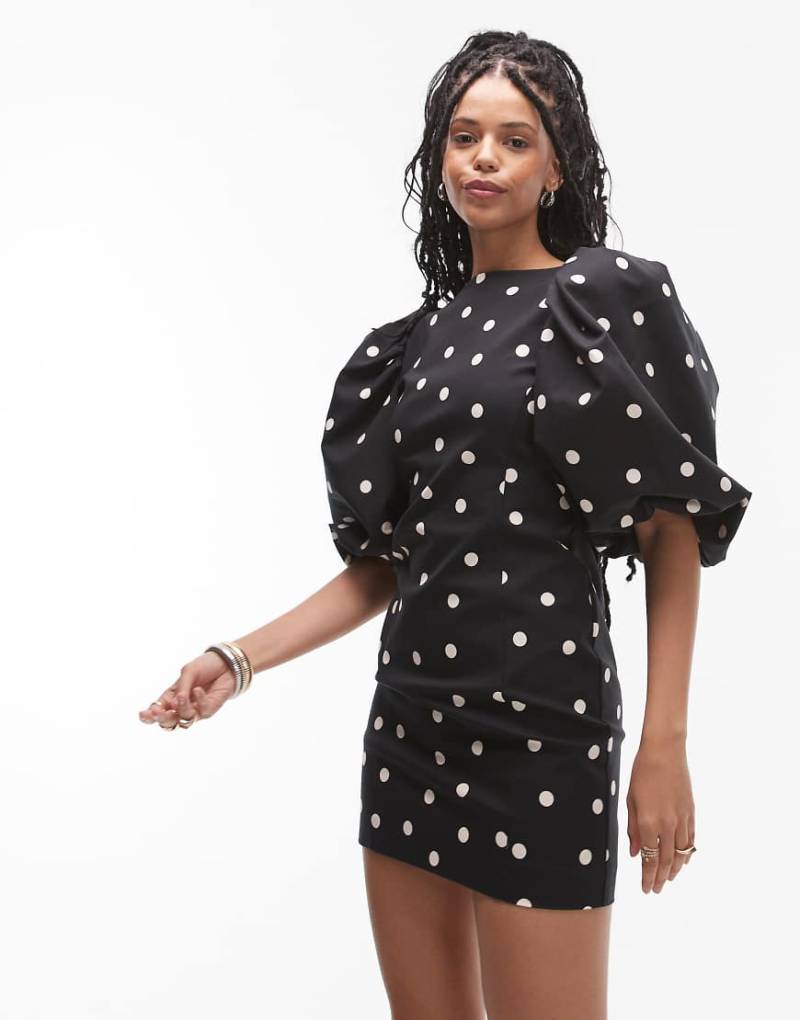 & Other Stories - Minikleid mit Punkteprint, Puffärmeln und tiefem Rückenausschnitt-Schwarz von Other Stories