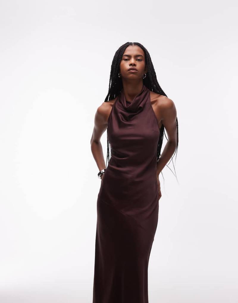 & Other Stories - Neckholder-Maxikleid aus Satin in Schokobraun-Brown von Other Stories