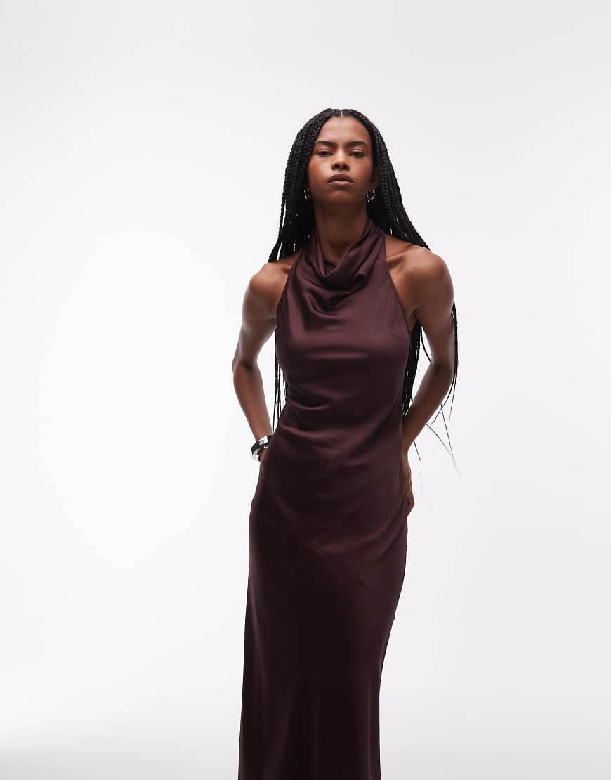 & Other Stories - Neckholder-Maxikleid aus Satin in Schokobraun-Brown von Other Stories