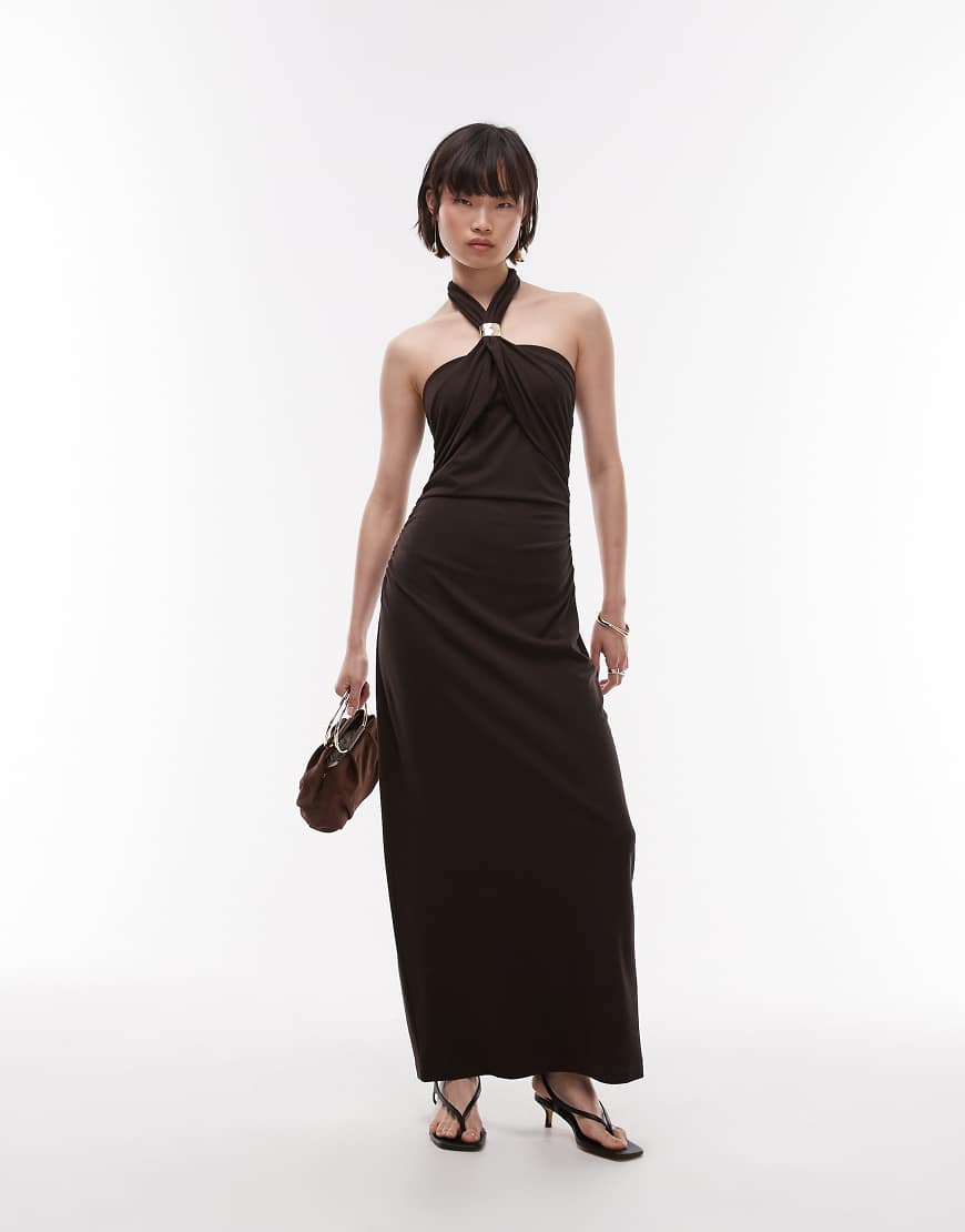 & Other Stories - Neckholder-Maxikleid in Braun aus Jersey mit Metallspange & Other Stories - Neckholder-Maxikleid in Braun aus Jersey mit Metallspange von Other Stories