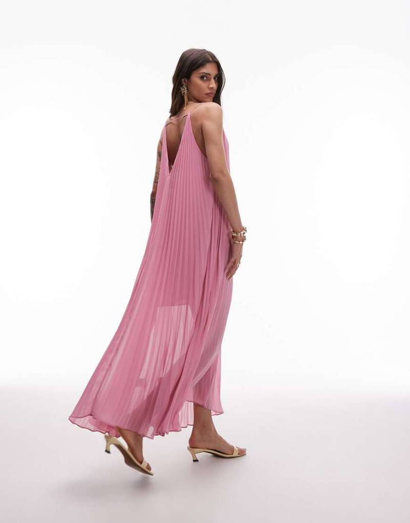 & Other Stories - Plissiertes Chiffon-Maxikleid in Rosa mit tiefem V-Ausschnitt von Other Stories