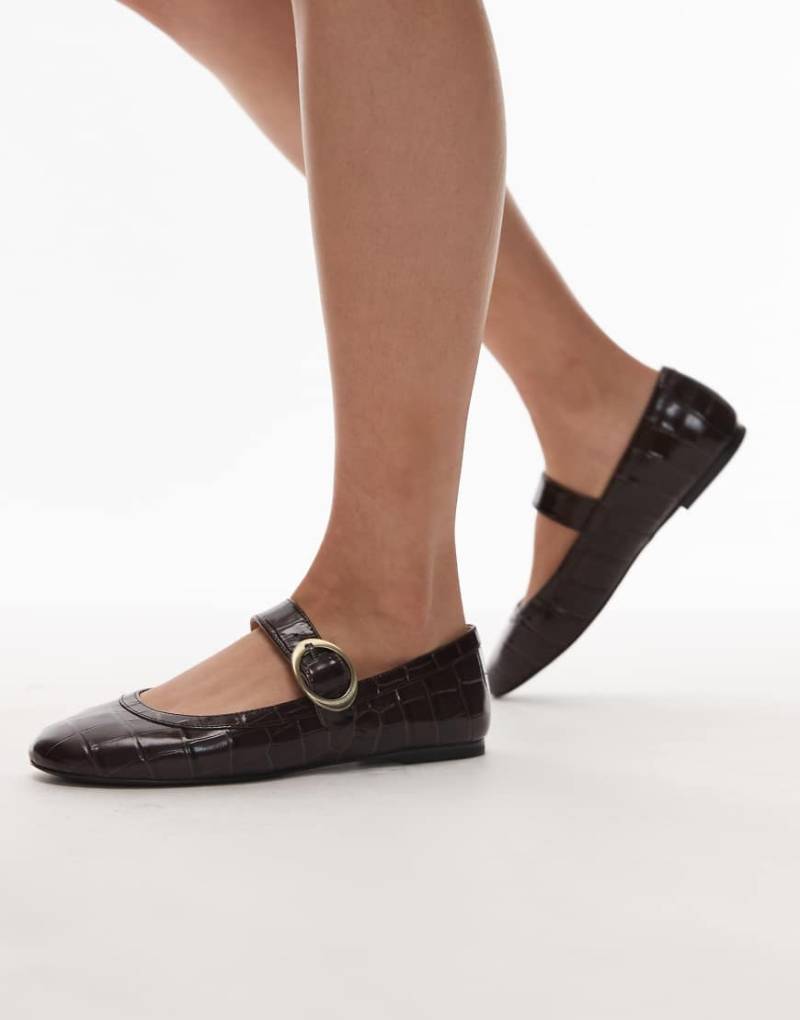 & Other Stories - Premium - Leder-Ballerinas in Braun mit Kroko-Optik und Mary-Jane-Schnalle von Other Stories