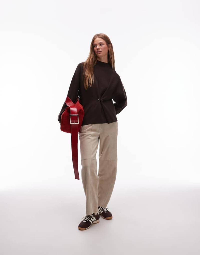 & Other Stories - Pullover aus Kompaktstrick in Braun mit asymmetrischer Raffung mit Kunst-Bernstein-Brown von Other Stories